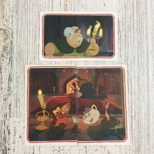 Lot of 3 1991 Panini Beauty & Beast Stickers Disney Maurice Fireplace Lumiere